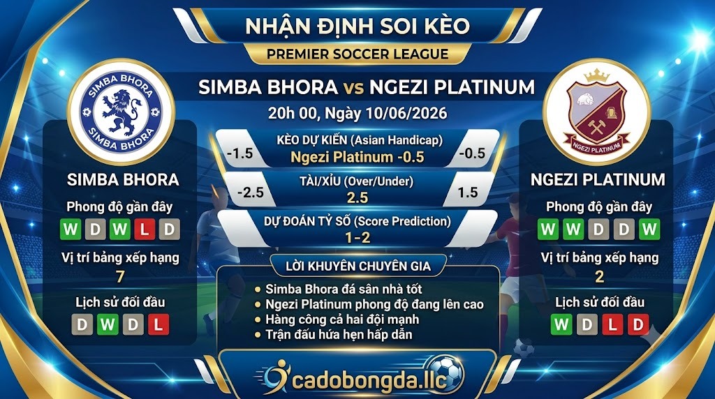 Nhận định soi kèo Simba Bhora vs Ngezi Platinum 20h 00 ngày 10/06/2026 – Premier Soccer League